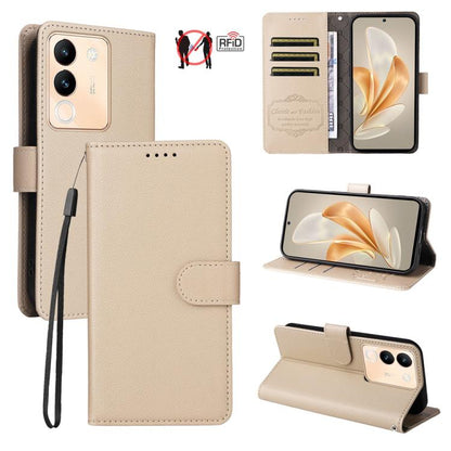 Litchi Texture RFID Blocking 3-Card Wallet Leather Phone Case, For vivo Y39 5G / vivo Y300i, For vivo Y200 India / V30 Lite 5G / V29e, For vivo V40 Lite 4G / 5G IDN / Y300 / Y200 5G, For vivo Y100 IDN / Y200e / T3 / V30 Lite ME                         ...