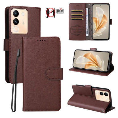 Litchi Texture RFID Blocking 3-Card Wallet Leather Phone Case, For vivo Y39 5G / vivo Y300i, For vivo Y200 India / V30 Lite 5G / V29e, For vivo V40 Lite 4G / 5G IDN / Y300 / Y200 5G, For vivo Y100 IDN / Y200e / T3 / V30 Lite ME                         ...