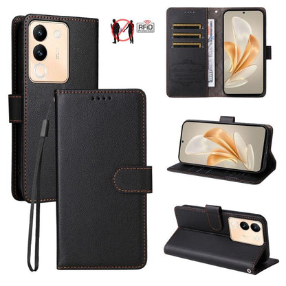 Litchi Texture RFID Blocking 3-Card Wallet Leather Phone Case, For vivo Y39 5G / vivo Y300i, For vivo Y200 India / V30 Lite 5G / V29e, For vivo V40 Lite 4G / 5G IDN / Y300 / Y200 5G, For vivo Y100 IDN / Y200e / T3 / V30 Lite ME                         ...