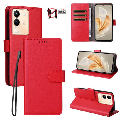 Litchi Texture RFID Blocking 3-Card Wallet Leather Phone Case, For vivo Y39 5G / vivo Y300i, For vivo Y200 India / V30 Lite 5G / V29e, For vivo V40 Lite 4G / 5G IDN / Y300 / Y200 5G, For vivo Y100 IDN / Y200e / T3 / V30 Lite ME                         ...