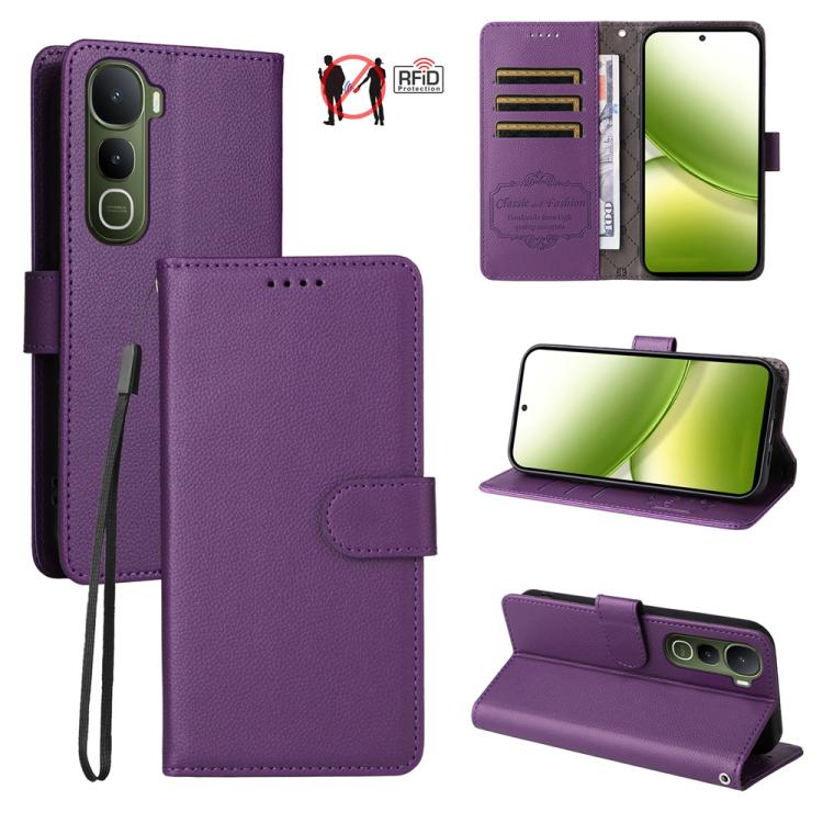 Litchi Texture RFID Blocking 3-Card Wallet Leather Phone Case, For vivo S2 5G / V80 Lite IN/PK, For vivo X300 E 5G, For vivo Y500 4G / iQOO Z11 5G / T5 Pro 5G, For vivo Y600 Pro 5G, For vivo Y21 5G 2026 / vivo Y05 4G, For vivo V70 FE 5G                ...