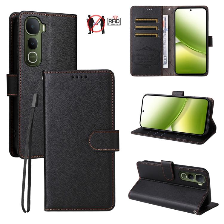 Litchi Texture RFID Blocking 3-Card Wallet Leather Phone Case, For vivo S2 5G / V80 Lite IN/PK, For vivo X300 E 5G, For vivo Y500 4G / iQOO Z11 5G / T5 Pro 5G, For vivo Y600 Pro 5G, For vivo Y21 5G 2026 / vivo Y05 4G, For vivo V70 FE 5G                ...
