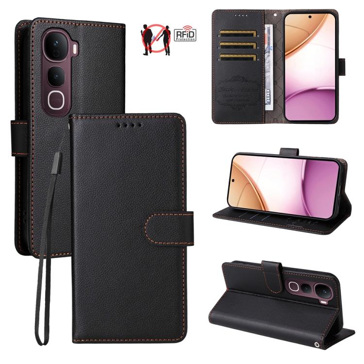 Litchi Texture RFID Blocking 3-Card Wallet Leather Phone Case, For vivo S2 5G / V80 Lite IN/PK, For vivo X300 E 5G, For vivo Y500 4G / iQOO Z11 5G / T5 Pro 5G, For vivo Y600 Pro 5G, For vivo Y21 5G 2026 / vivo Y05 4G, For vivo V70 FE 5G                ...