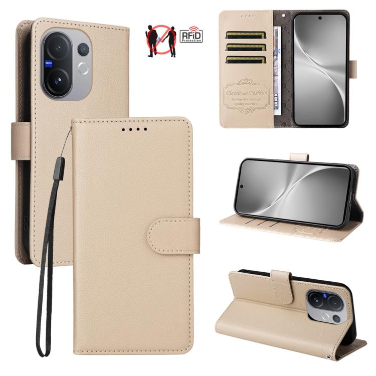 Litchi Texture RFID Blocking 3-Card Wallet Leather Phone Case, For vivo S2 5G / V80 Lite IN/PK, For vivo X300 E 5G, For vivo Y500 4G / iQOO Z11 5G / T5 Pro 5G, For vivo Y600 Pro 5G, For vivo Y21 5G 2026 / vivo Y05 4G, For vivo V70 FE 5G                ...
