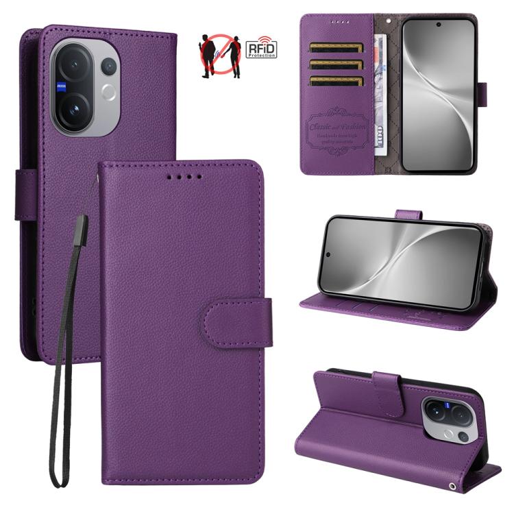 Litchi Texture RFID Blocking 3-Card Wallet Leather Phone Case, For vivo S2 5G / V80 Lite IN/PK, For vivo X300 E 5G, For vivo Y500 4G / iQOO Z11 5G / T5 Pro 5G, For vivo Y600 Pro 5G, For vivo Y21 5G 2026 / vivo Y05 4G, For vivo V70 FE 5G                ...