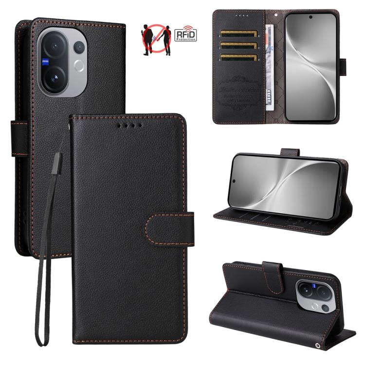 Litchi Texture RFID Blocking 3-Card Wallet Leather Phone Case, For vivo S2 5G / V80 Lite IN/PK, For vivo X300 E 5G, For vivo Y500 4G / iQOO Z11 5G / T5 Pro 5G, For vivo Y600 Pro 5G, For vivo Y21 5G 2026 / vivo Y05 4G, For vivo V70 FE 5G                ...
