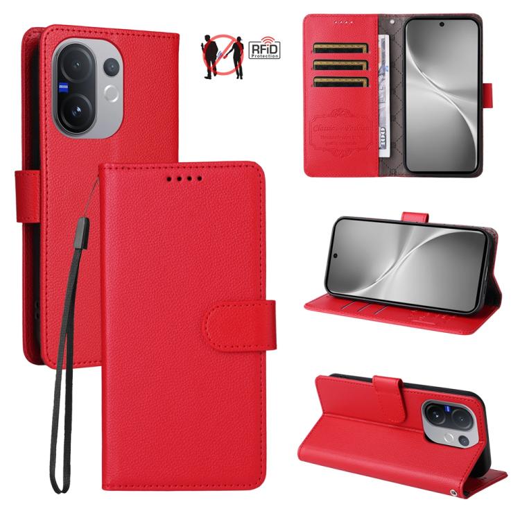 Litchi Texture RFID Blocking 3-Card Wallet Leather Phone Case, For vivo S2 5G / V80 Lite IN/PK, For vivo X300 E 5G, For vivo Y500 4G / iQOO Z11 5G / T5 Pro 5G, For vivo Y600 Pro 5G, For vivo Y21 5G 2026 / vivo Y05 4G, For vivo V70 FE 5G                ...