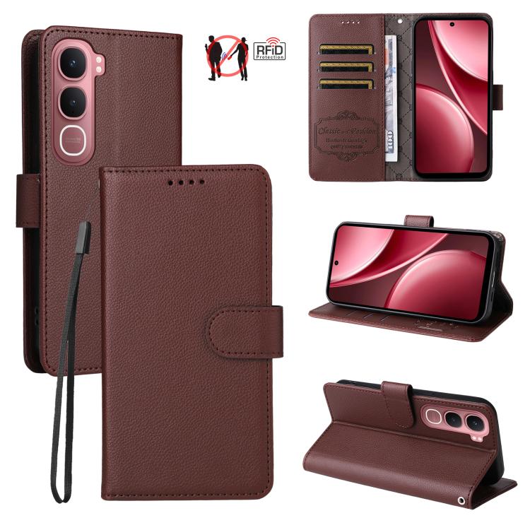 Litchi Texture RFID Blocking 3-Card Wallet Leather Phone Case, For vivo S2 5G / V80 Lite IN/PK, For vivo X300 E 5G, For vivo Y500 4G / iQOO Z11 5G / T5 Pro 5G, For vivo Y600 Pro 5G, For vivo Y21 5G 2026 / vivo Y05 4G, For vivo V70 FE 5G                ...