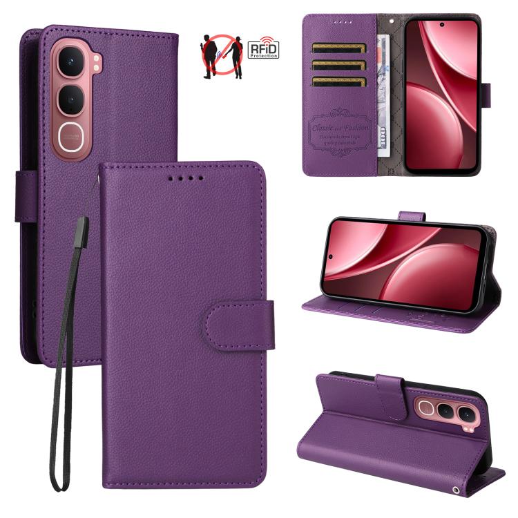 Litchi Texture RFID Blocking 3-Card Wallet Leather Phone Case, For vivo S2 5G / V80 Lite IN/PK, For vivo X300 E 5G, For vivo Y500 4G / iQOO Z11 5G / T5 Pro 5G, For vivo Y600 Pro 5G, For vivo Y21 5G 2026 / vivo Y05 4G, For vivo V70 FE 5G                ...