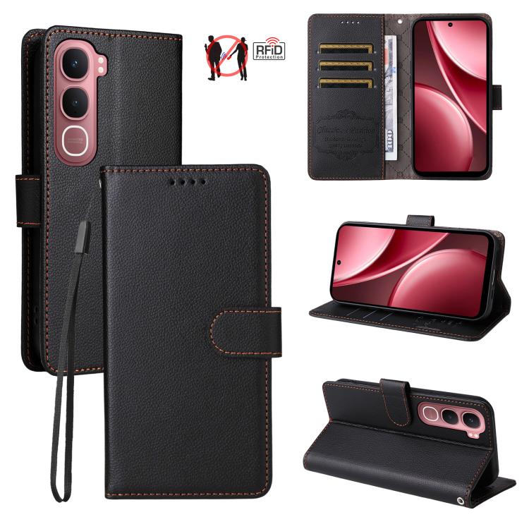 Litchi Texture RFID Blocking 3-Card Wallet Leather Phone Case, For vivo S2 5G / V80 Lite IN/PK, For vivo X300 E 5G, For vivo Y500 4G / iQOO Z11 5G / T5 Pro 5G, For vivo Y600 Pro 5G, For vivo Y21 5G 2026 / vivo Y05 4G, For vivo V70 FE 5G                ...