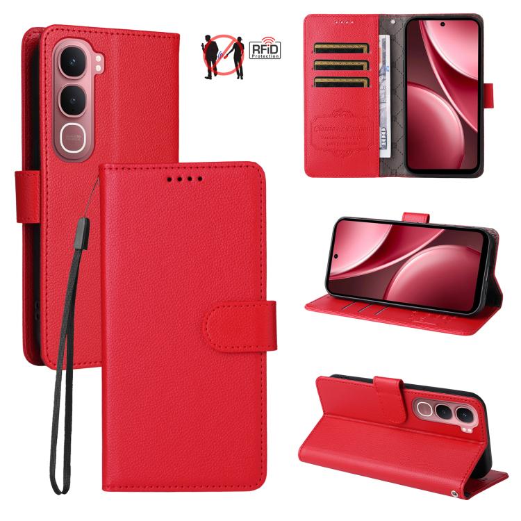 Litchi Texture RFID Blocking 3-Card Wallet Leather Phone Case, For vivo S2 5G / V80 Lite IN/PK, For vivo X300 E 5G, For vivo Y500 4G / iQOO Z11 5G / T5 Pro 5G, For vivo Y600 Pro 5G, For vivo Y21 5G 2026 / vivo Y05 4G, For vivo V70 FE 5G                ...