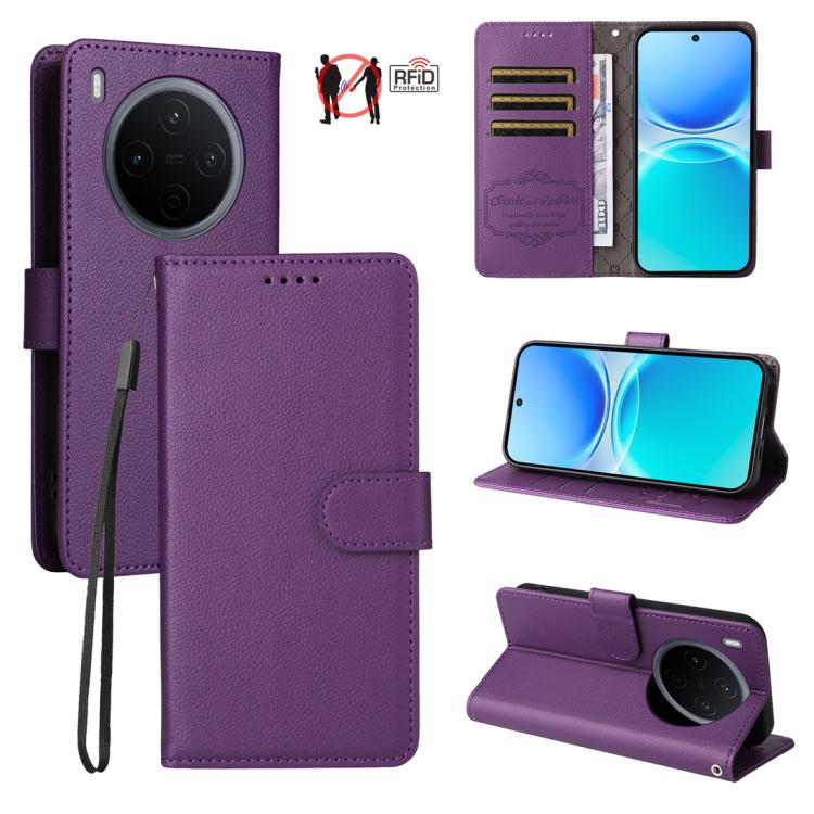 Litchi Texture RFID Blocking 3-Card Wallet Leather Phone Case, For vivo S2 5G / V80 Lite IN/PK, For vivo X300 E 5G, For vivo Y500 4G / iQOO Z11 5G / T5 Pro 5G, For vivo Y600 Pro 5G, For vivo Y21 5G 2026 / vivo Y05 4G, For vivo V70 FE 5G                ...