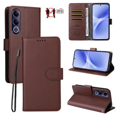 Litchi Texture RFID Blocking 3-Card Wallet Leather Phone Case, For vivo S2 5G / V80 Lite IN/PK, For vivo X300 E 5G, For vivo Y500 4G / iQOO Z11 5G / T5 Pro 5G, For vivo Y600 Pro 5G, For vivo Y21 5G 2026 / vivo Y05 4G, For vivo V70 FE 5G                ...
