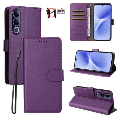 Litchi Texture RFID Blocking 3-Card Wallet Leather Phone Case, For vivo S2 5G / V80 Lite IN/PK, For vivo X300 E 5G, For vivo Y500 4G / iQOO Z11 5G / T5 Pro 5G, For vivo Y600 Pro 5G, For vivo Y21 5G 2026 / vivo Y05 4G, For vivo V70 FE 5G                ...