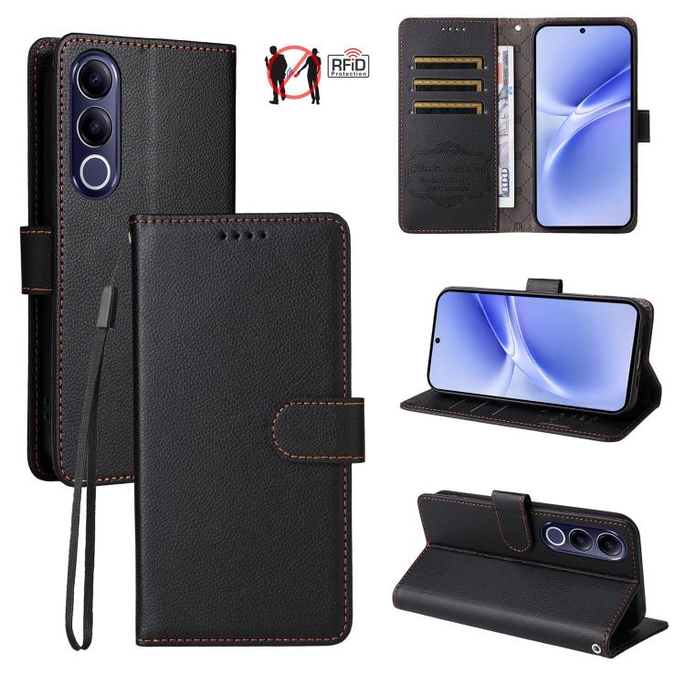 Litchi Texture RFID Blocking 3-Card Wallet Leather Phone Case, For vivo S2 5G / V80 Lite IN/PK, For vivo X300 E 5G, For vivo Y500 4G / iQOO Z11 5G / T5 Pro 5G, For vivo Y600 Pro 5G, For vivo Y21 5G 2026 / vivo Y05 4G, For vivo V70 FE 5G                ...