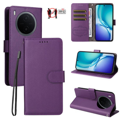 Litchi Texture RFID Blocking 3-Card Wallet Leather Phone Case, For vivo S2 5G / V80 Lite IN/PK, For vivo X300 E 5G, For vivo Y500 4G / iQOO Z11 5G / T5 Pro 5G, For vivo Y600 Pro 5G, For vivo Y21 5G 2026 / vivo Y05 4G, For vivo V70 FE 5G                ...
