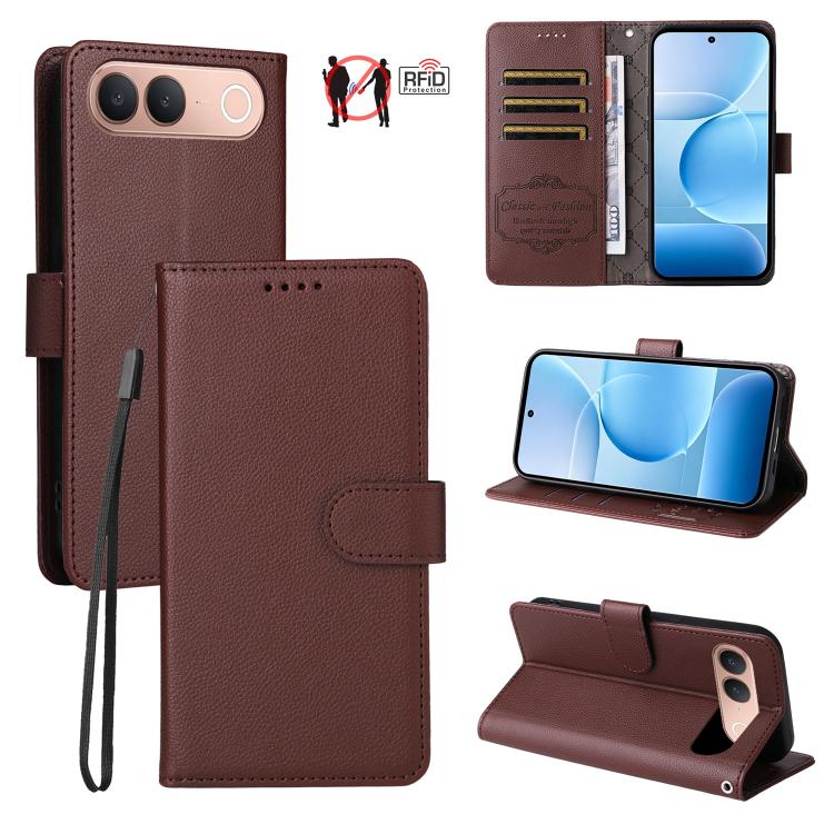 Litchi Texture RFID Blocking 3-Card Wallet Leather Phone Case, For vivo S2 5G / V80 Lite IN/PK, For vivo X300 E 5G, For vivo Y500 4G / iQOO Z11 5G / T5 Pro 5G, For vivo Y600 Pro 5G, For vivo Y21 5G 2026 / vivo Y05 4G, For vivo V70 FE 5G                ...
