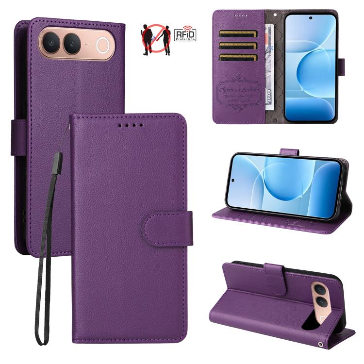 Litchi Texture RFID Blocking 3-Card Wallet Leather Phone Case, For vivo S2 5G / V80 Lite IN/PK, For vivo X300 E 5G, For vivo Y500 4G / iQOO Z11 5G / T5 Pro 5G, For vivo Y600 Pro 5G, For vivo Y21 5G 2026 / vivo Y05 4G, For vivo V70 FE 5G                ...