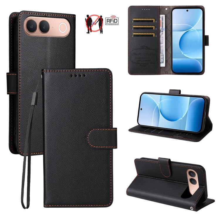 Litchi Texture RFID Blocking 3-Card Wallet Leather Phone Case, For vivo S2 5G / V80 Lite IN/PK, For vivo X300 E 5G, For vivo Y500 4G / iQOO Z11 5G / T5 Pro 5G, For vivo Y600 Pro 5G, For vivo Y21 5G 2026 / vivo Y05 4G, For vivo V70 FE 5G                ...