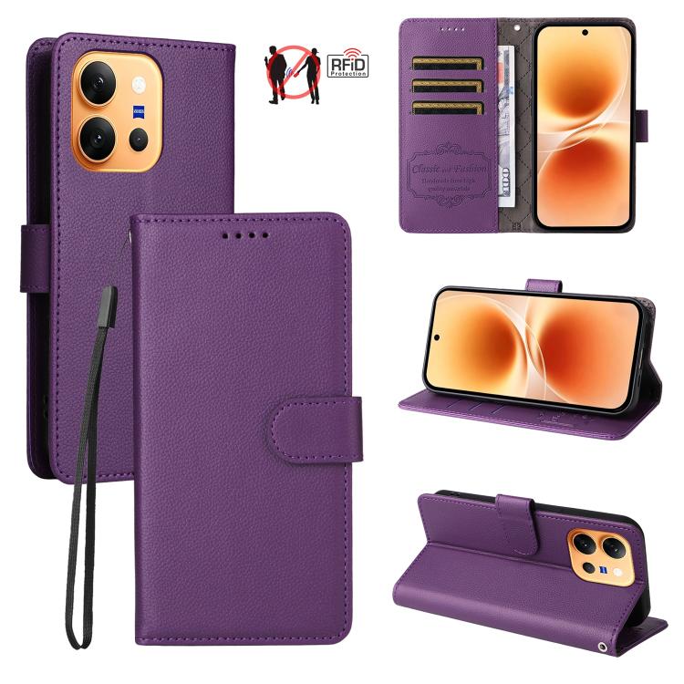 Litchi Texture RFID Blocking 3-Card Wallet Leather Phone Case, For vivo S2 5G / V80 Lite IN/PK, For vivo X300 E 5G, For vivo Y500 4G / iQOO Z11 5G / T5 Pro 5G, For vivo Y600 Pro 5G, For vivo Y21 5G 2026 / vivo Y05 4G, For vivo V70 FE 5G                ...