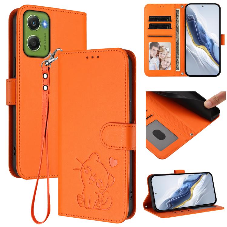Embossed Heart Cat Leather Phone Case with Hand Strap, For Motorola Moto G Max / G87 / G77 / G67, For Motorola Moto G47 5G / G37 / G37 Power 5G, For Motorola Edge 70 Pro 5G, For Motorola Moto X70 Air Pro / Signature 5G                                  ...
