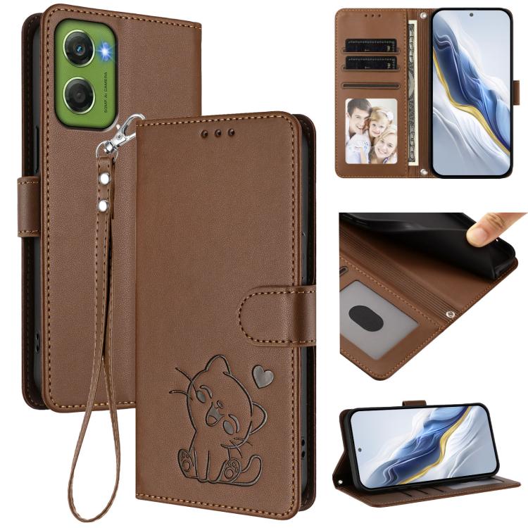 Embossed Heart Cat Leather Phone Case with Hand Strap, For Motorola Moto G Max / G87 / G77 / G67, For Motorola Moto G47 5G / G37 / G37 Power 5G, For Motorola Edge 70 Pro 5G, For Motorola Moto X70 Air Pro / Signature 5G                                  ...