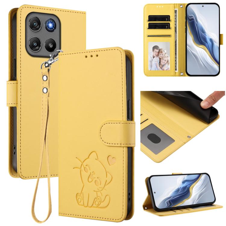 Embossed Heart Cat Leather Phone Case with Hand Strap, For Motorola Moto G Max / G87 / G77 / G67, For Motorola Moto G47 5G / G37 / G37 Power 5G, For Motorola Edge 70 Pro 5G, For Motorola Moto X70 Air Pro / Signature 5G                                  ...