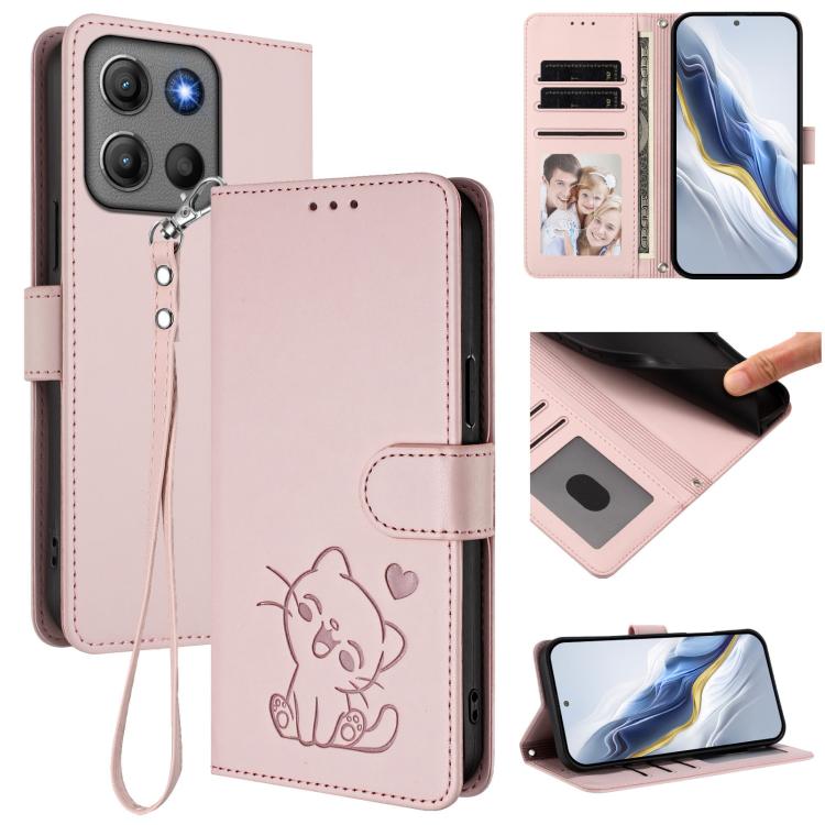 Embossed Heart Cat Leather Phone Case with Hand Strap, For Motorola Moto G Max / G87 / G77 / G67, For Motorola Moto G47 5G / G37 / G37 Power 5G, For Motorola Edge 70 Pro 5G, For Motorola Moto X70 Air Pro / Signature 5G                                  ...