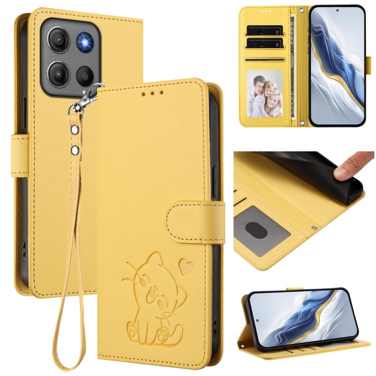 Embossed Heart Cat Leather Phone Case with Hand Strap, For Motorola Moto G Max / G87 / G77 / G67, For Motorola Moto G47 5G / G37 / G37 Power 5G, For Motorola Edge 70 Pro 5G, For Motorola Moto X70 Air Pro / Signature 5G                                  ...