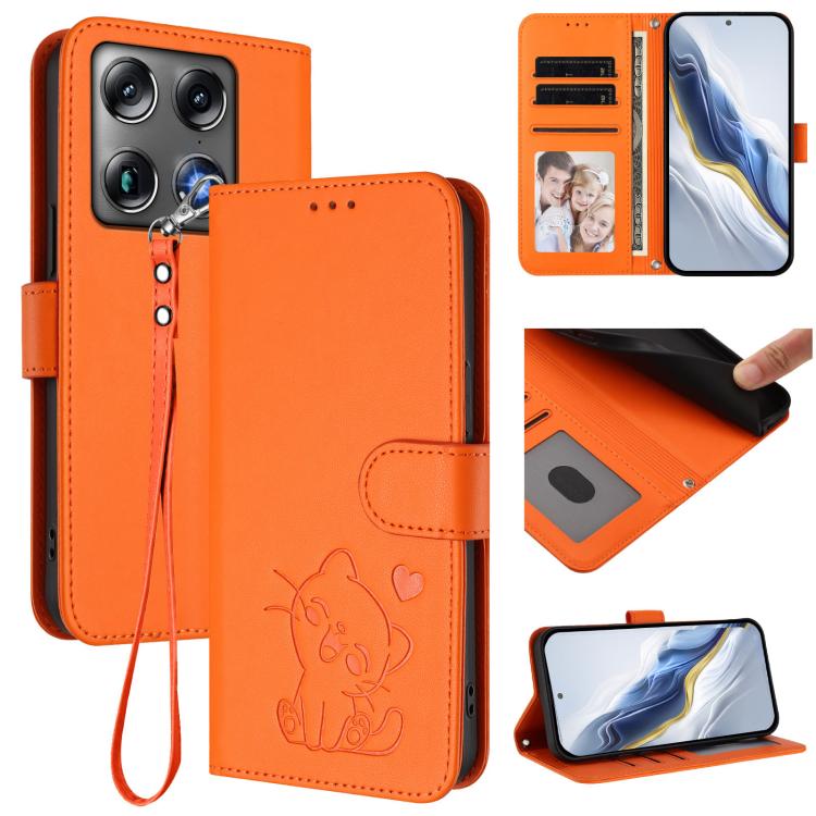 Embossed Heart Cat Leather Phone Case with Hand Strap, For Motorola Moto G Max / G87 / G77 / G67, For Motorola Moto G47 5G / G37 / G37 Power 5G, For Motorola Edge 70 Pro 5G, For Motorola Moto X70 Air Pro / Signature 5G                                  ...