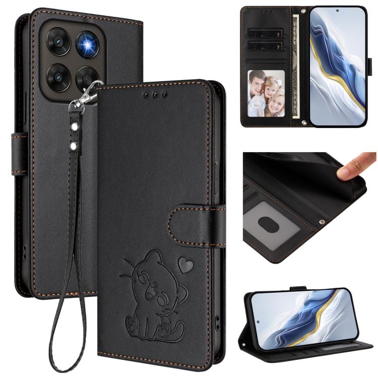 Embossed Heart Cat Leather Phone Case with Hand Strap, For Motorola Moto G Max / G87 / G77 / G67, For Motorola Moto G47 5G / G37 / G37 Power 5G, For Motorola Edge 70 Pro 5G, For Motorola Moto X70 Air Pro / Signature 5G                                  ...