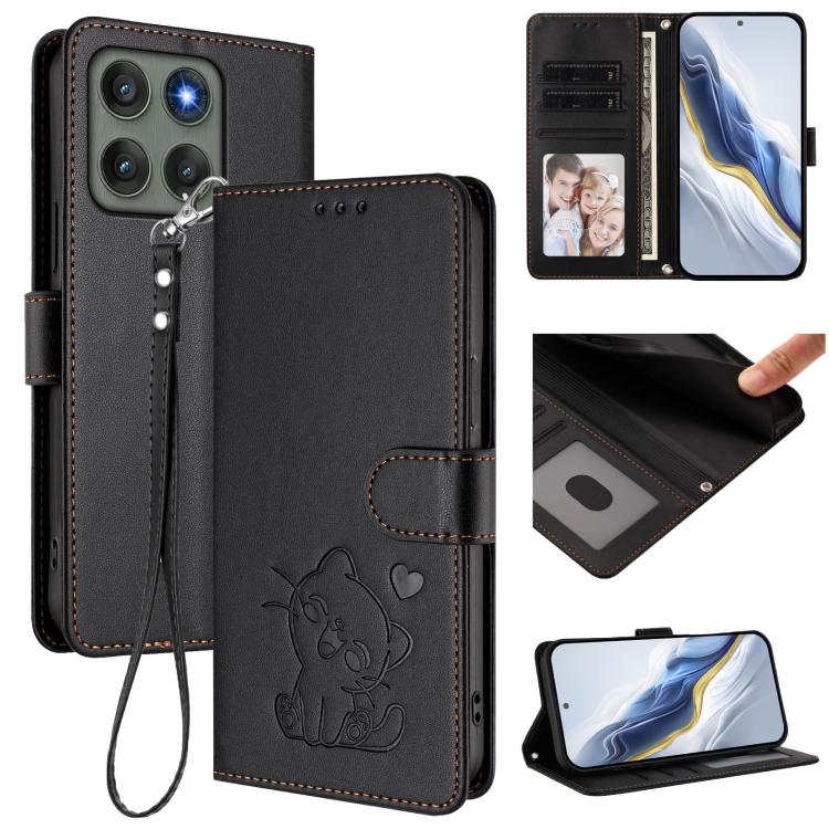 Embossed Heart Cat Leather Phone Case with Hand Strap, For Motorola Moto G Max / G87 / G77 / G67, For Motorola Moto G47 5G / G37 / G37 Power 5G, For Motorola Edge 70 Pro 5G, For Motorola Moto X70 Air Pro / Signature 5G                                  ...