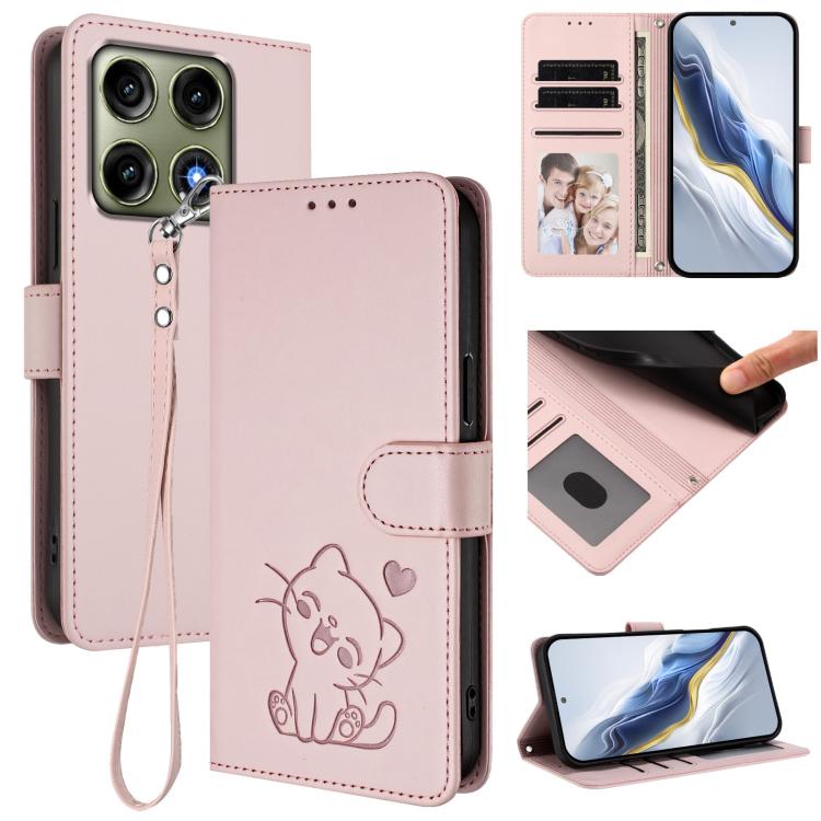 Embossed Heart Cat Leather Phone Case with Hand Strap, For Motorola Moto G Max / G87 / G77 / G67, For Motorola Moto G47 5G / G37 / G37 Power 5G, For Motorola Edge 70 Pro 5G, For Motorola Moto X70 Air Pro / Signature 5G                                  ...