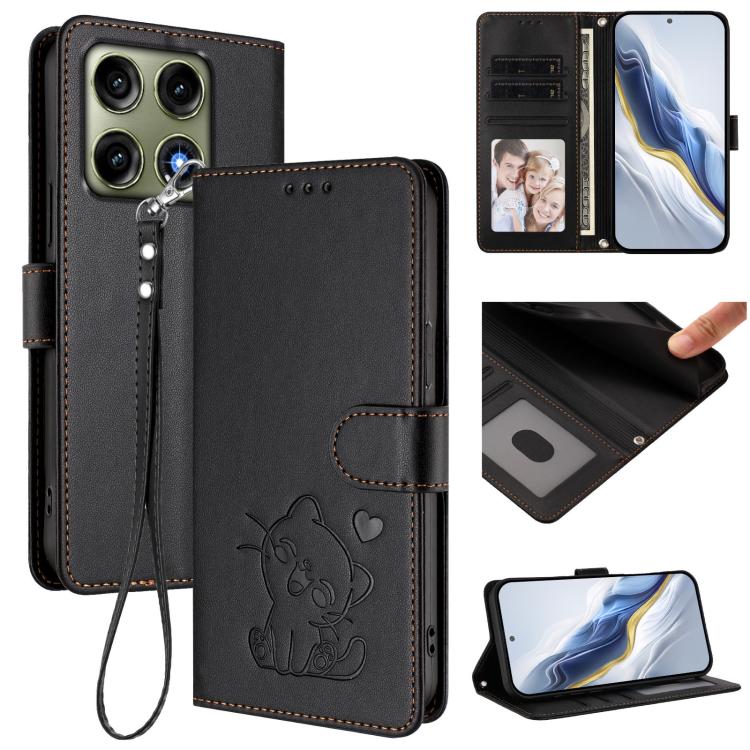 Embossed Heart Cat Leather Phone Case with Hand Strap, For Motorola Moto G Max / G87 / G77 / G67, For Motorola Moto G47 5G / G37 / G37 Power 5G, For Motorola Edge 70 Pro 5G, For Motorola Moto X70 Air Pro / Signature 5G                                  ...