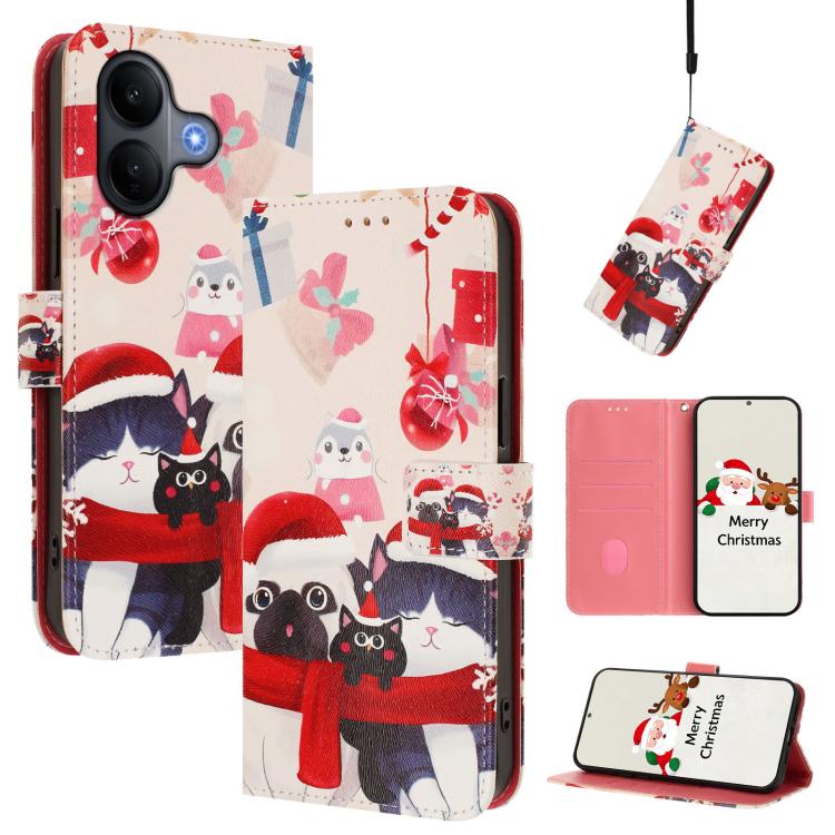 Christmas Series Buckle Leather Phone Case with Hand Strap, For vivo X300 Pro 5G, For vivo X300 5G, For vivo Y31 5G Global, For vivo V60 Lite 5G Global, For vivo Y400 5G, For vivo V60 5G