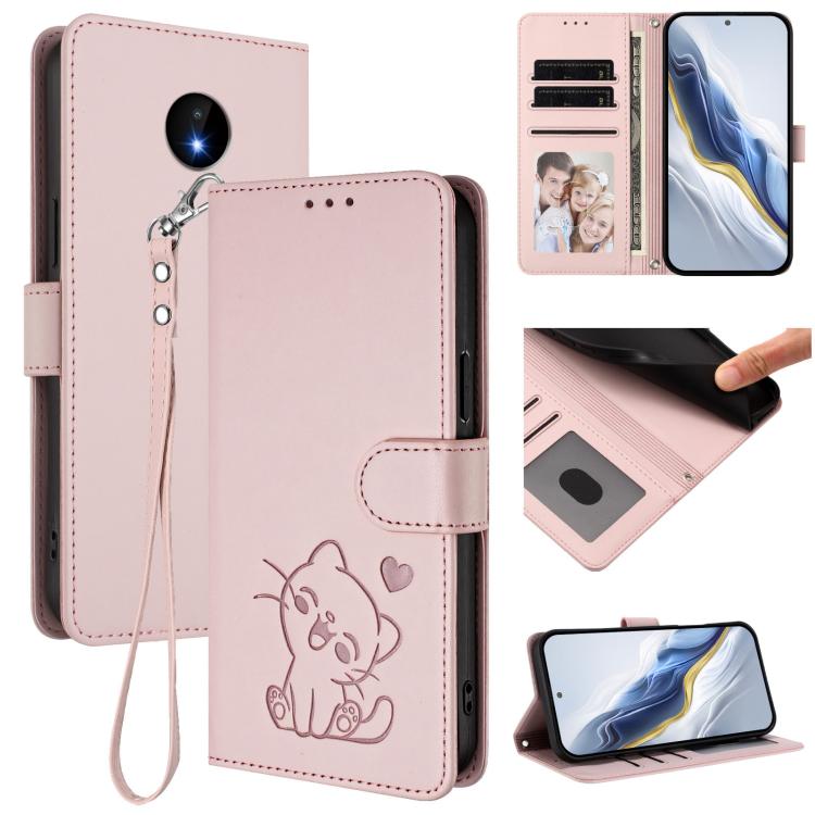 Embossed Heart Cat Leather Phone Case with Hand Strap, For Nokia G21 4G / G11 4G, For Nokia C30, For Nokia XR20, For Nokia C20 / C10