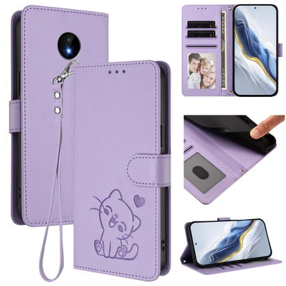 Embossed Heart Cat Leather Phone Case with Hand Strap, For Nokia G21 4G / G11 4G, For Nokia C30, For Nokia XR20, For Nokia C20 / C10