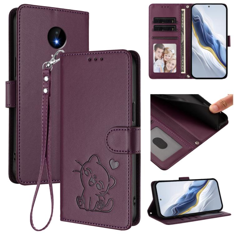 Embossed Heart Cat Leather Phone Case with Hand Strap, For Nokia G21 4G / G11 4G, For Nokia C30, For Nokia XR20, For Nokia C20 / C10
