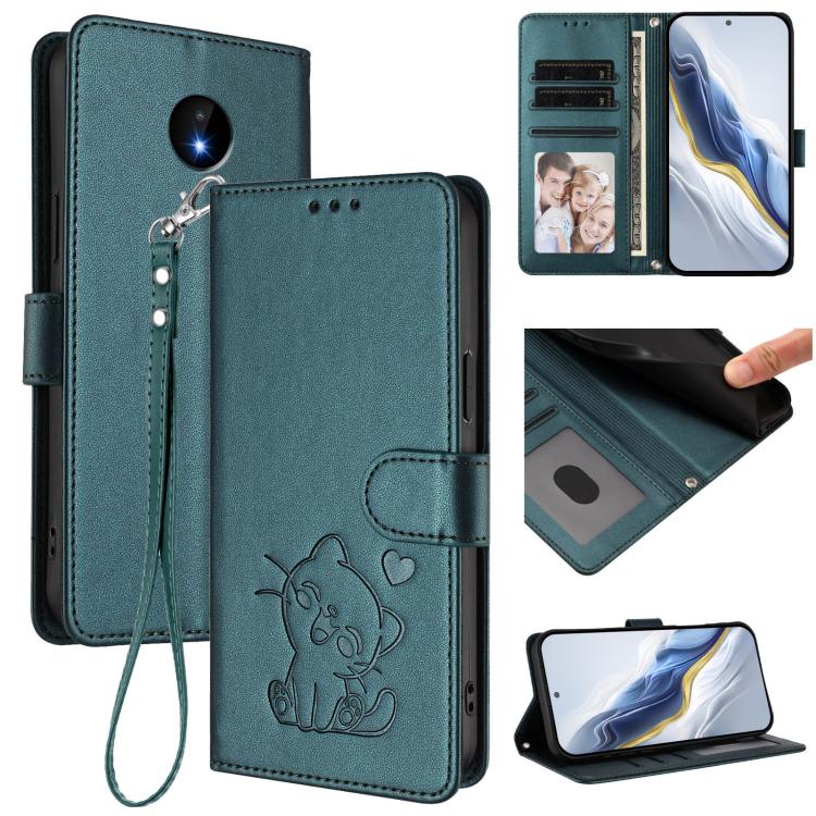 Embossed Heart Cat Leather Phone Case with Hand Strap, For Nokia G21 4G / G11 4G, For Nokia C30, For Nokia XR20, For Nokia C20 / C10