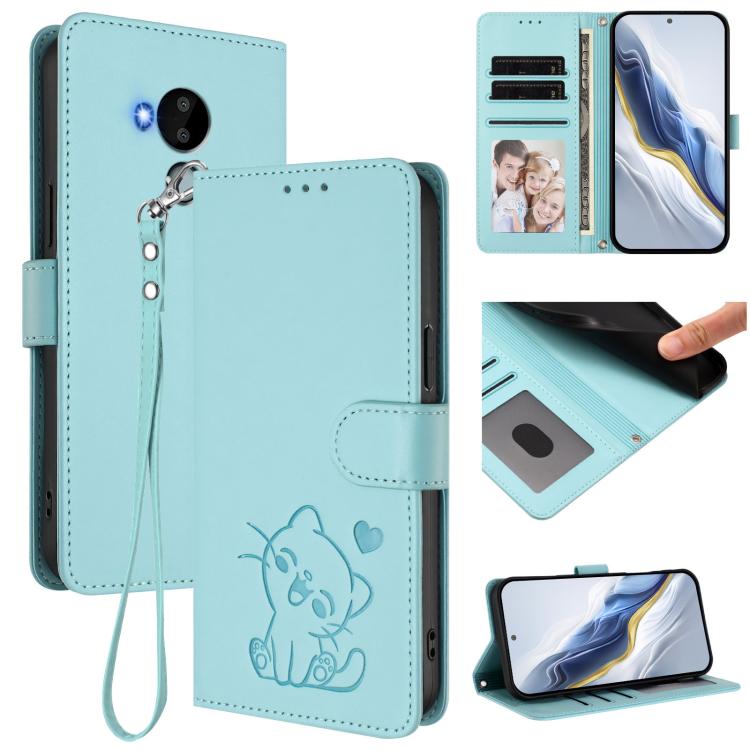Embossed Heart Cat Leather Phone Case with Hand Strap, For Nokia G21 4G / G11 4G, For Nokia C30, For Nokia XR20, For Nokia C20 / C10