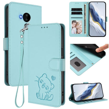 Embossed Heart Cat Leather Phone Case with Hand Strap, For Nokia G21 4G / G11 4G, For Nokia C30, For Nokia XR20, For Nokia C20 / C10