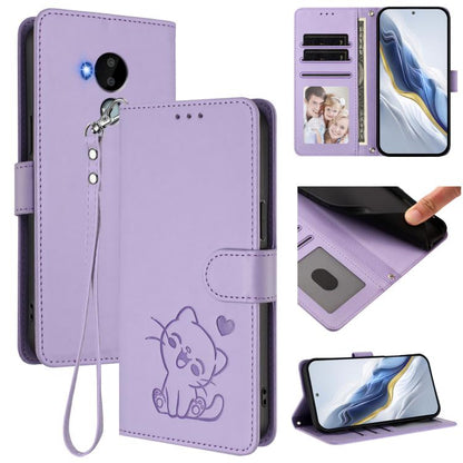 Embossed Heart Cat Leather Phone Case with Hand Strap, For Nokia G21 4G / G11 4G, For Nokia C30, For Nokia XR20, For Nokia C20 / C10