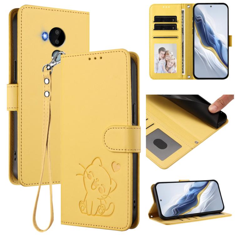 Embossed Heart Cat Leather Phone Case with Hand Strap, For Nokia G21 4G / G11 4G, For Nokia C30, For Nokia XR20, For Nokia C20 / C10