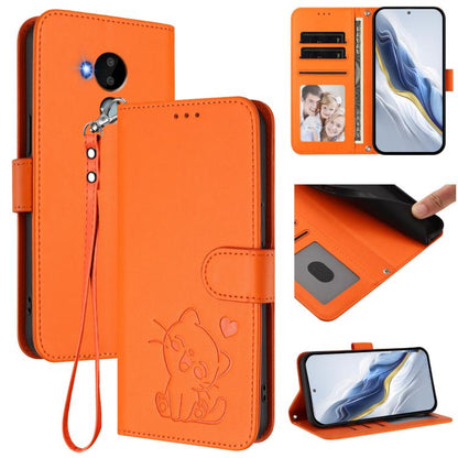 Embossed Heart Cat Leather Phone Case with Hand Strap, For Nokia G21 4G / G11 4G, For Nokia C30, For Nokia XR20, For Nokia C20 / C10