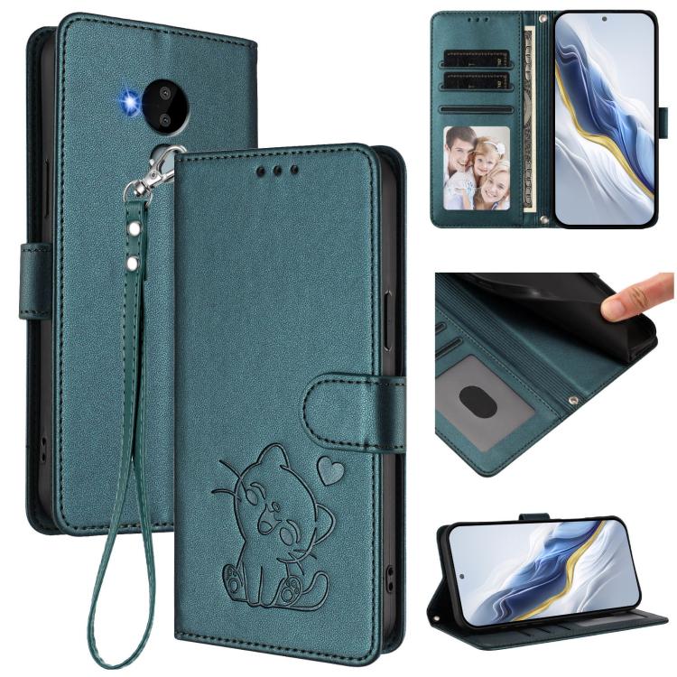 Embossed Heart Cat Leather Phone Case with Hand Strap, For Nokia G21 4G / G11 4G, For Nokia C30, For Nokia XR20, For Nokia C20 / C10