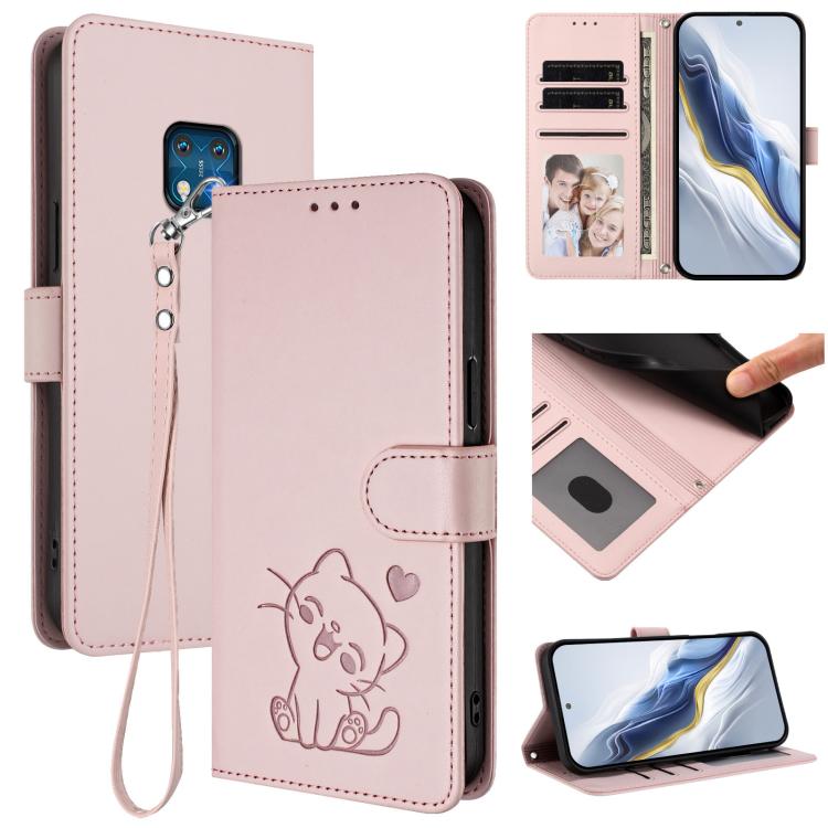 Embossed Heart Cat Leather Phone Case with Hand Strap, For Nokia G21 4G / G11 4G, For Nokia C30, For Nokia XR20, For Nokia C20 / C10