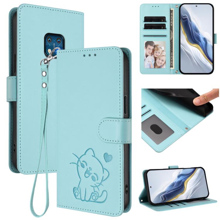 Embossed Heart Cat Leather Phone Case with Hand Strap, For Nokia G21 4G / G11 4G, For Nokia C30, For Nokia XR20, For Nokia C20 / C10