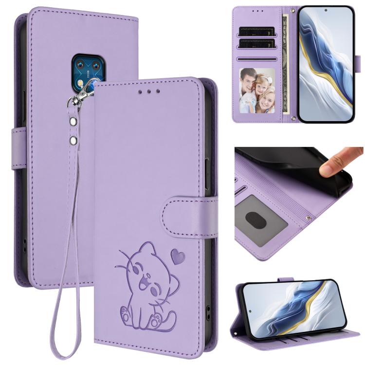 Embossed Heart Cat Leather Phone Case with Hand Strap, For Nokia G21 4G / G11 4G, For Nokia C30, For Nokia XR20, For Nokia C20 / C10