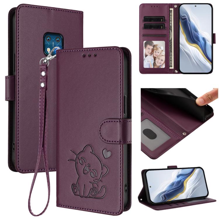 Embossed Heart Cat Leather Phone Case with Hand Strap, For Nokia G21 4G / G11 4G, For Nokia C30, For Nokia XR20, For Nokia C20 / C10