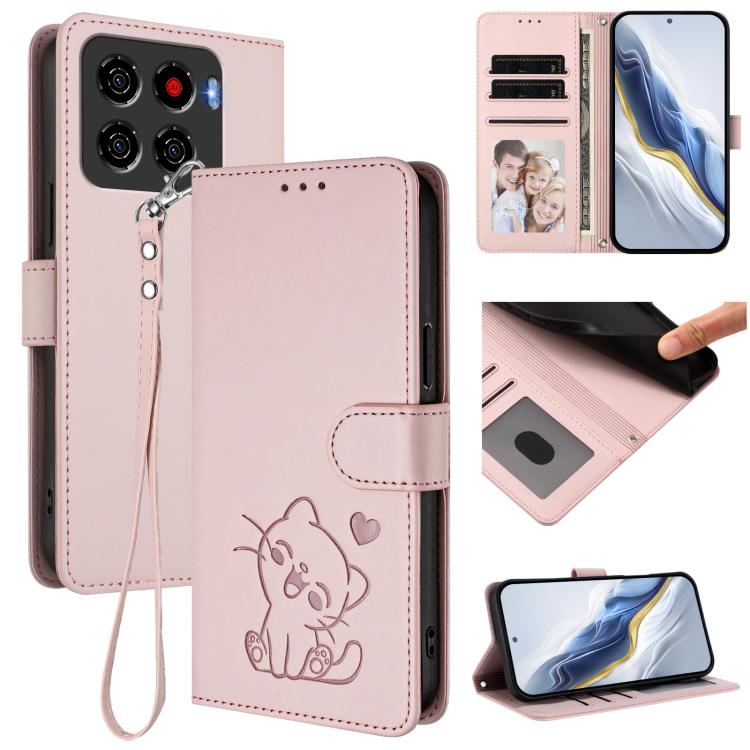 Embossed Heart Cat Leather Phone Case with Hand Strap, For ZTE nubia Neo 5 5G, For ZTE nubia Neo 5 GT 5G, For ZTE nubia P7 Pro 5G / Optus X Value 5G, For ZTE nubia P9 Pro 5G / Optus X Pro 2 5G, For ZTE nubia RedMagic 11 Air                             ...